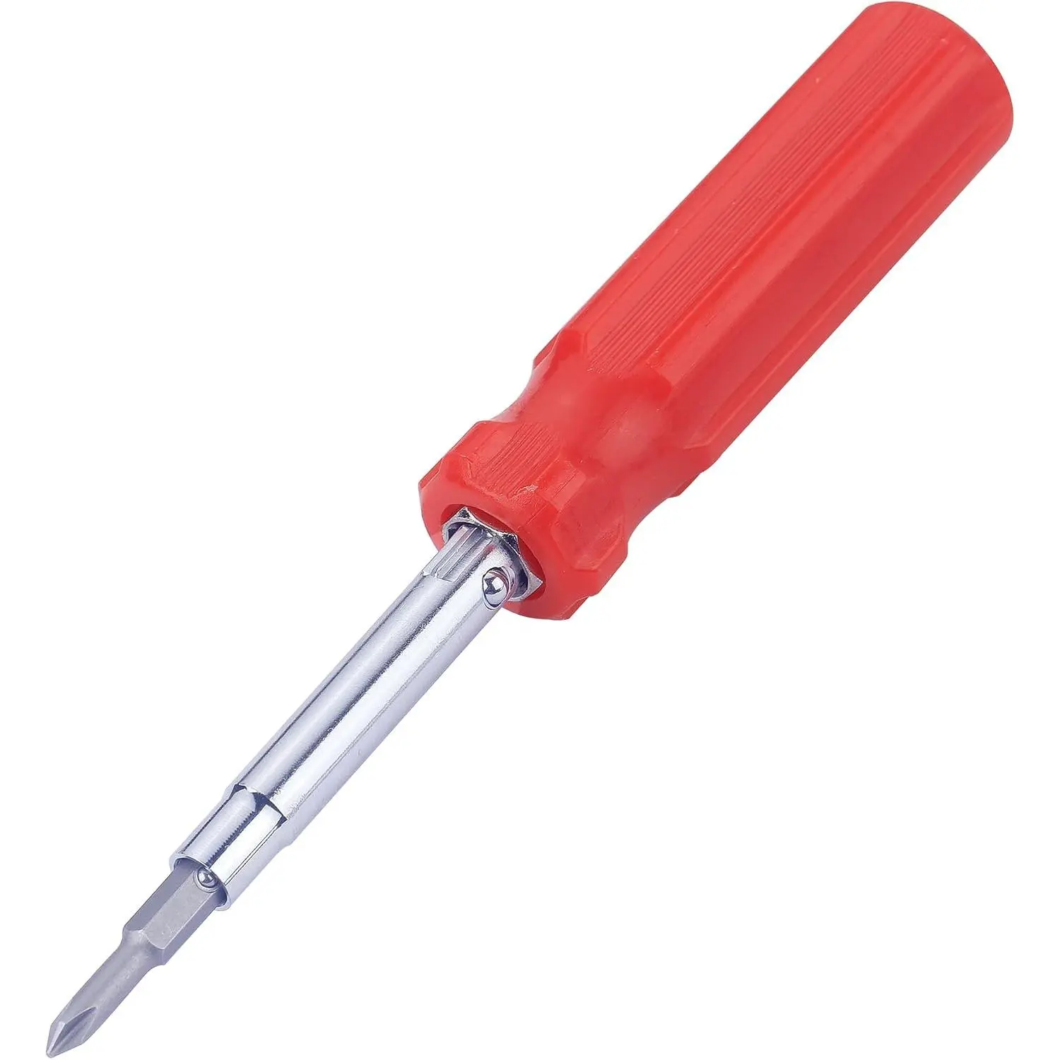 6-In-1 Compact and Versatile Chrome-Plated Steel Screwdriver Bit Tube - #1/#2 Phillips, 3/16"/5/16" Slotted, 1/4"/5/16" Nut Driver, Fluted Sides, for Auto Repair & Working Occasions