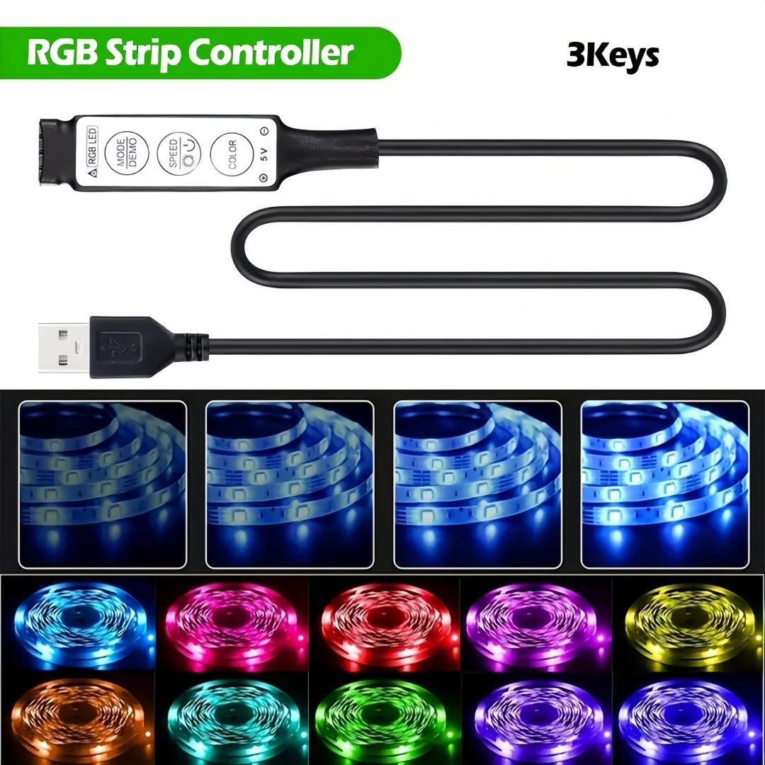 3-key Controller, USB Powered Dimmable LED Strip Light Controller, Suitable for SMD2835, 3535, 5050 LED Strips, TV Backlight, Bedroom and Other Decorative Purposes