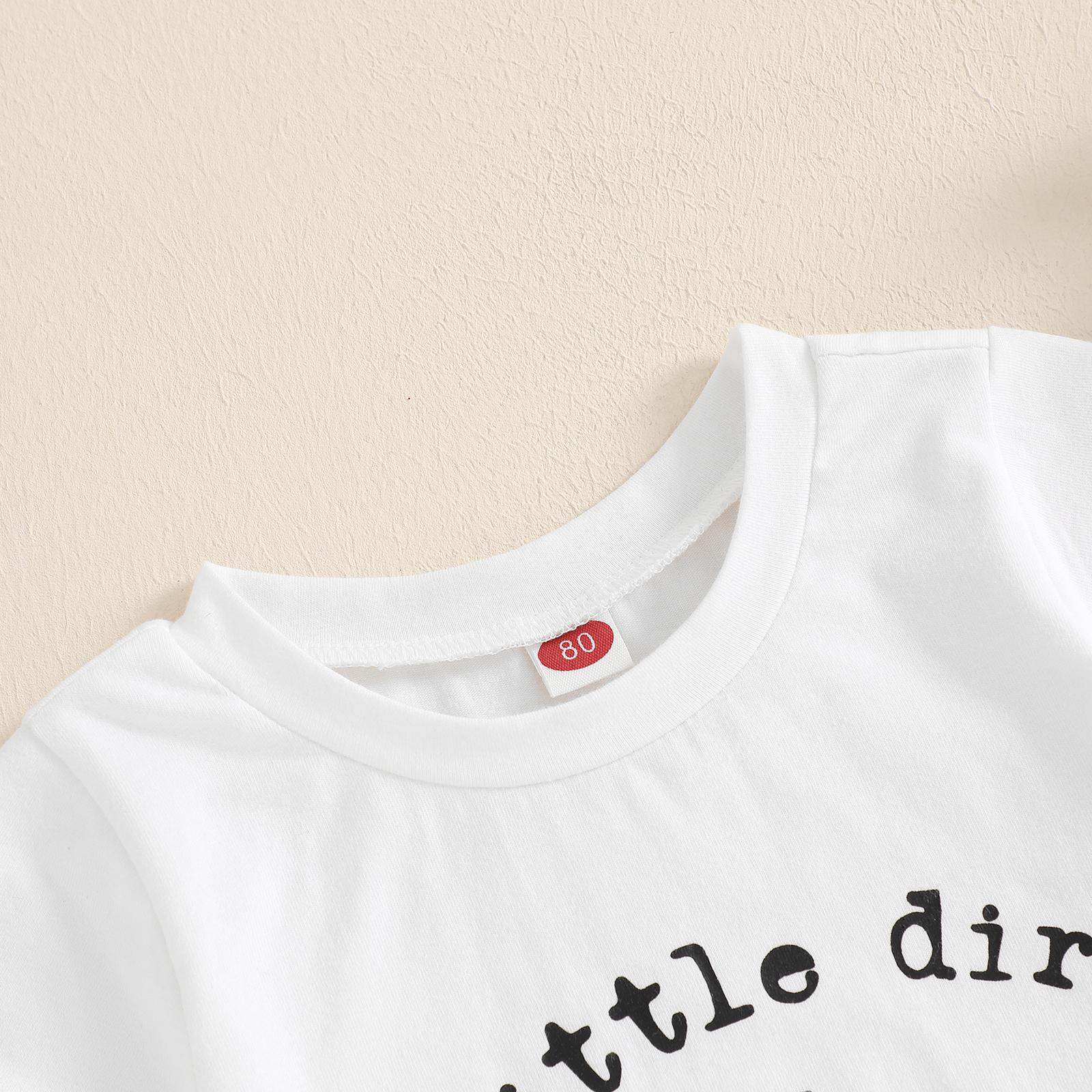 Toddler Baby Boy Summer Set Letter Tractor Print Short Sleeve Round Neck T-Shirt with Solid Shorts Casual 2Pcs Outfit Summer Clothes