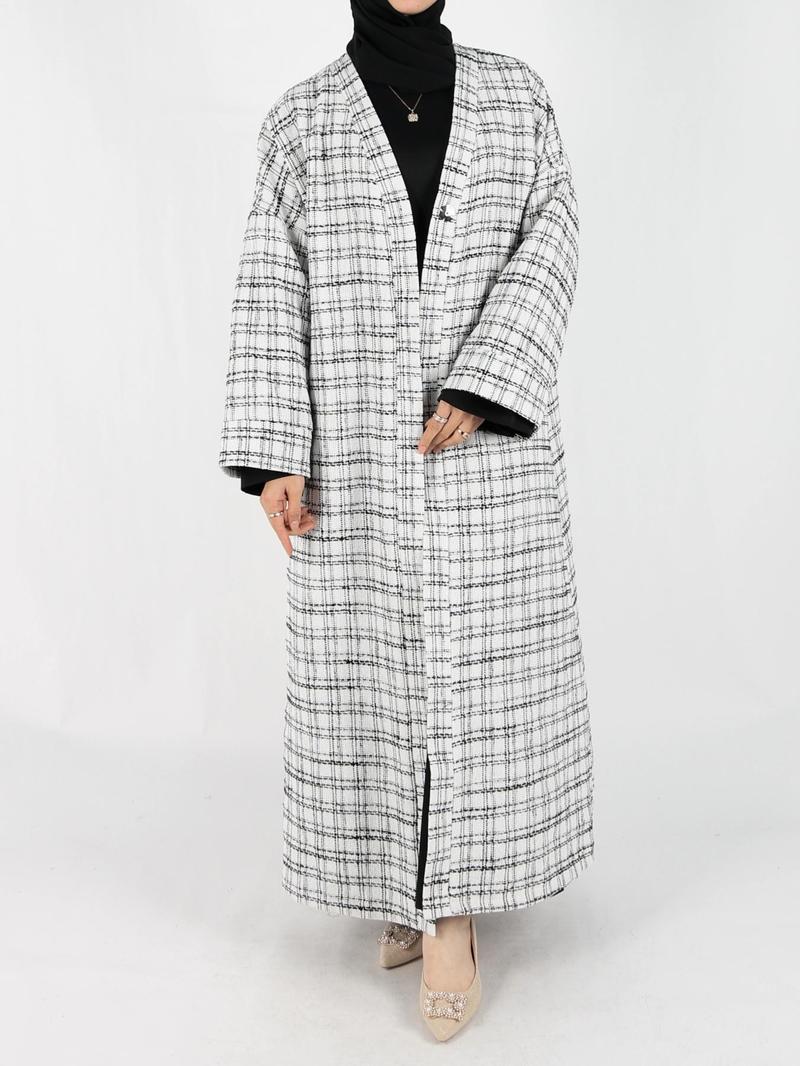 Women's Plaid Print Long Sleeve Coat, Elegant Loose Open Front Outerwear for Fall & Winter, Ladies Clothes for Daily Wear