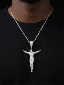 Iced Out Jesus Cross Man CZ Necklace Pendants for Men 5A Cubic Zirconia Real Gold Plated Hip Hop Jewelry