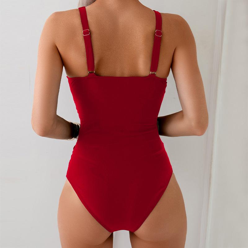 2026 Solid Color Explosive Cross-Strap Nylon One-Piece Swimsuit Women's Swimsuit Women's