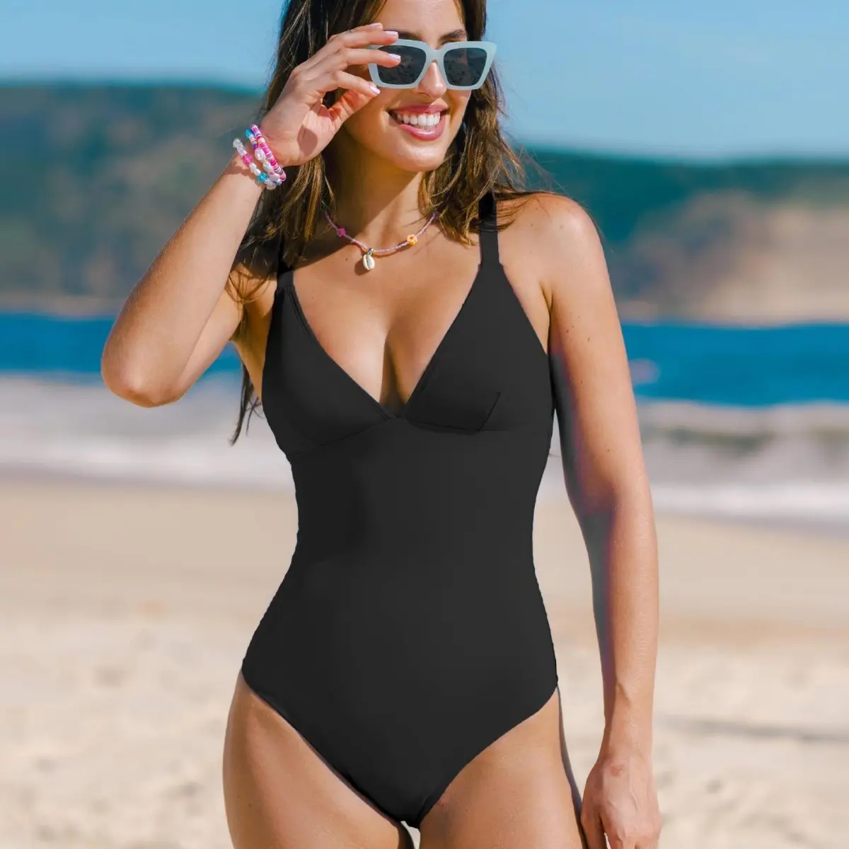 Sexy backless V-neck shapewear swimsuit splicing strap slim