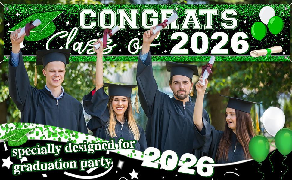 Graduation Decorations 2026 Yard Sign Large Class of 2026 Banner Green Congrats Grad Graduation Party Games Supplies (Green)