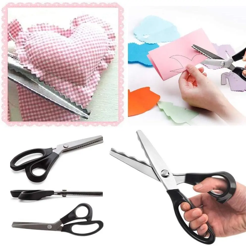 Serrated Scalloped Edge Pinking Shears, Multifunction Stainless Steel Shears Tailor Scissors, Professional Zig-Zag Cut Scissors, Sewing Craft Paper Clothing Fabric Cut (Scalloped 7mm)