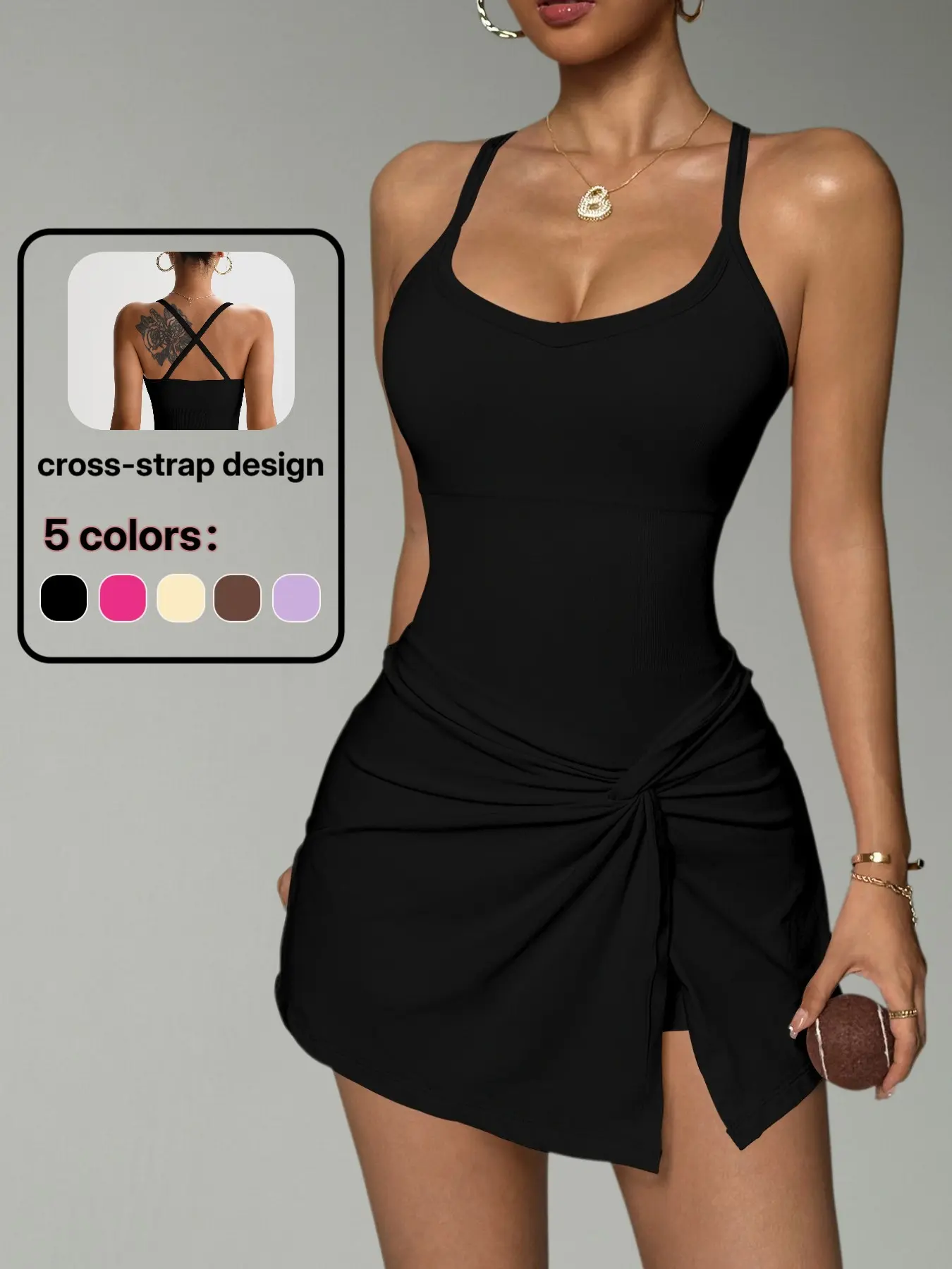 Elegant Cross-Back Strapless Seamless Dress, Built In Anti-Slip Shorts, Knitted Knot Wrap Mini Bodycon, Party & Casual Wear