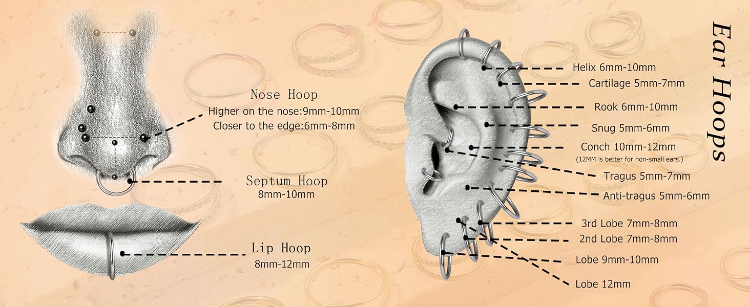 MILACOLATO G23 Titanium Nose Rings Hoops 16G 18G 20G Double Hoop Septum Click Nose Rings Lip Rook Lobe Tragus Helix Cartilage Daith Conch Earrings Clear CZ Paved Nose Piercing Jewelry for Women Men