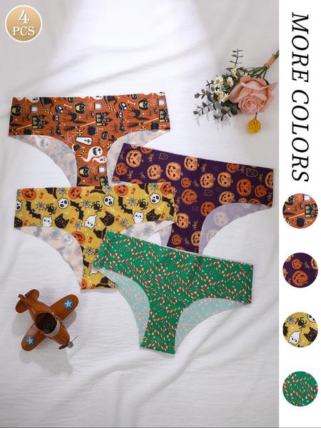 K-Pop Demon Hunte-Women's Seamless Ice Silk Triangle Panties, K-Pop Demon Hunter Print & Simple Solid Colors, Low Waist One Piece Elastic Thin Ladies Underwear Set