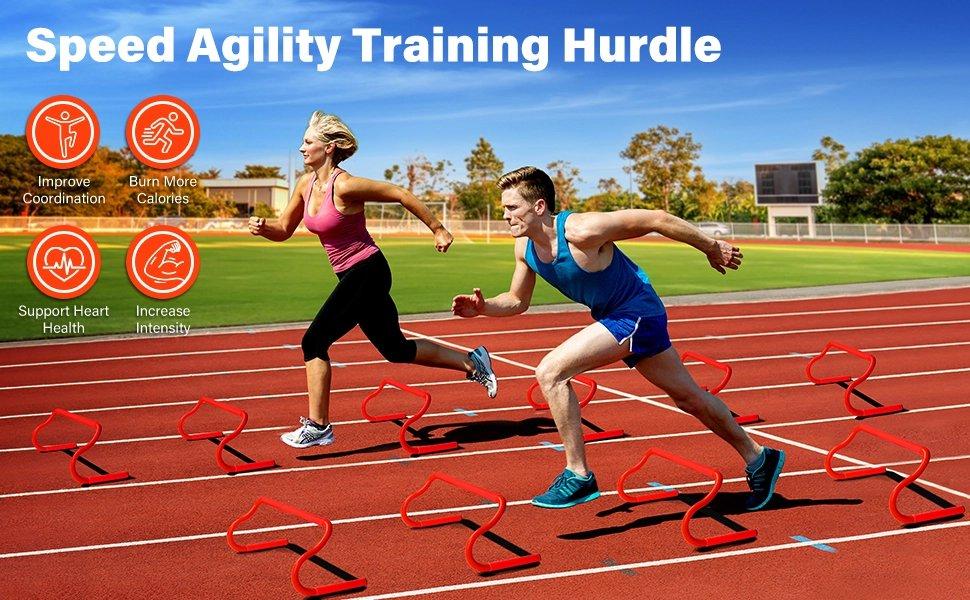 THE WELL KEPT Agility Hurdles Training Equipment - 5 Speed Hurdles and 10 Soccer Cones with Carrying Bag for Soccer, Football, and Track Drills, Ideal for Athletes Speed and Agility Training