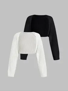 Women's Fall Winter Fleece Lined Thick Knit Shawl Long Sleeve Cardigan Fashion Casual Outerwear Set, 2 Piece Set