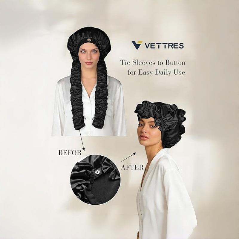 Satin Heatless Curling Sleep Cap, Non-Slip Long Hair Bonnet for Braids, Curly Hair, No Heat Overnight Curls, Hair Protection Sleep Bonnet for Women, Fits Long Hair, Braids, Locs & All Hairstyles