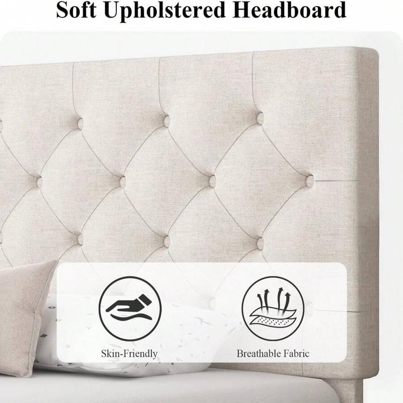 Linen Bed Frame with Button Tufted Headboard, Twin Full Queen  Sizes, No Box Spring Needed, Easy Assembly