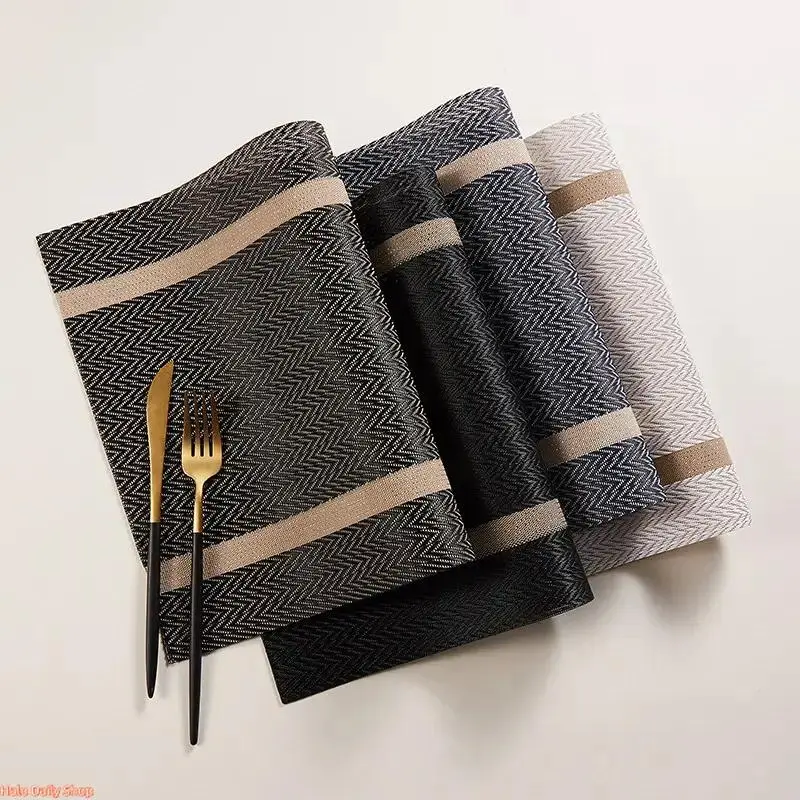 Platinum Minimalist PVC Plastic Tableware Placemat - Jacquard Weave, Plain Surface, Non-Slip, Washable Fashion Accessory for Wedding Events, Dining Table, Rectangular Wipeable Mat