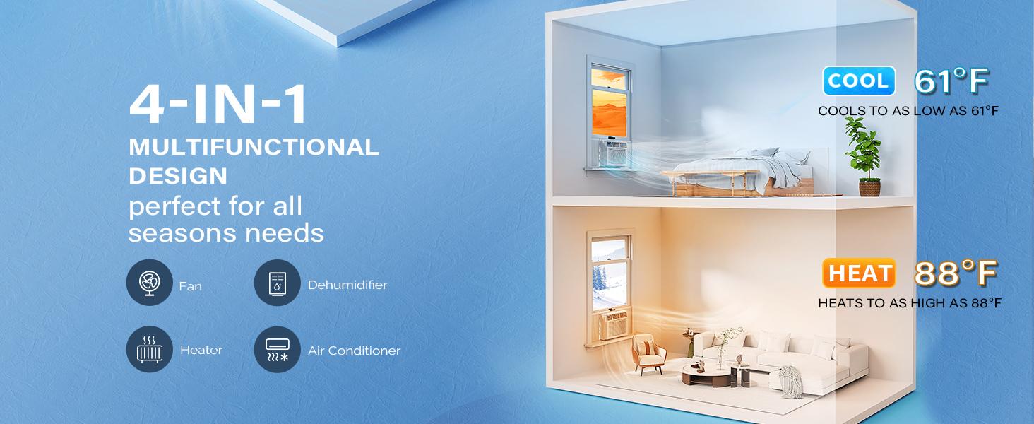 ROVSUN 12000/18000/23200 BTU Window Air Conditioner with Heat, Window AC Unit & Heater Combo with APP & Voice Smart Control, Timer Function & Easy Installation Kit, Work with Alexa/Google Assistant, 208/230V