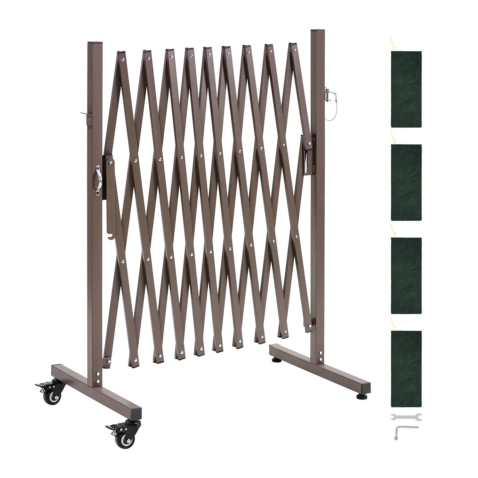VEVOR Expandable Metal Frame Barricade, 10FT Flexible Fold Safety Barrier with Locking Casters, Portable Stairway Fence for Patio Garden
