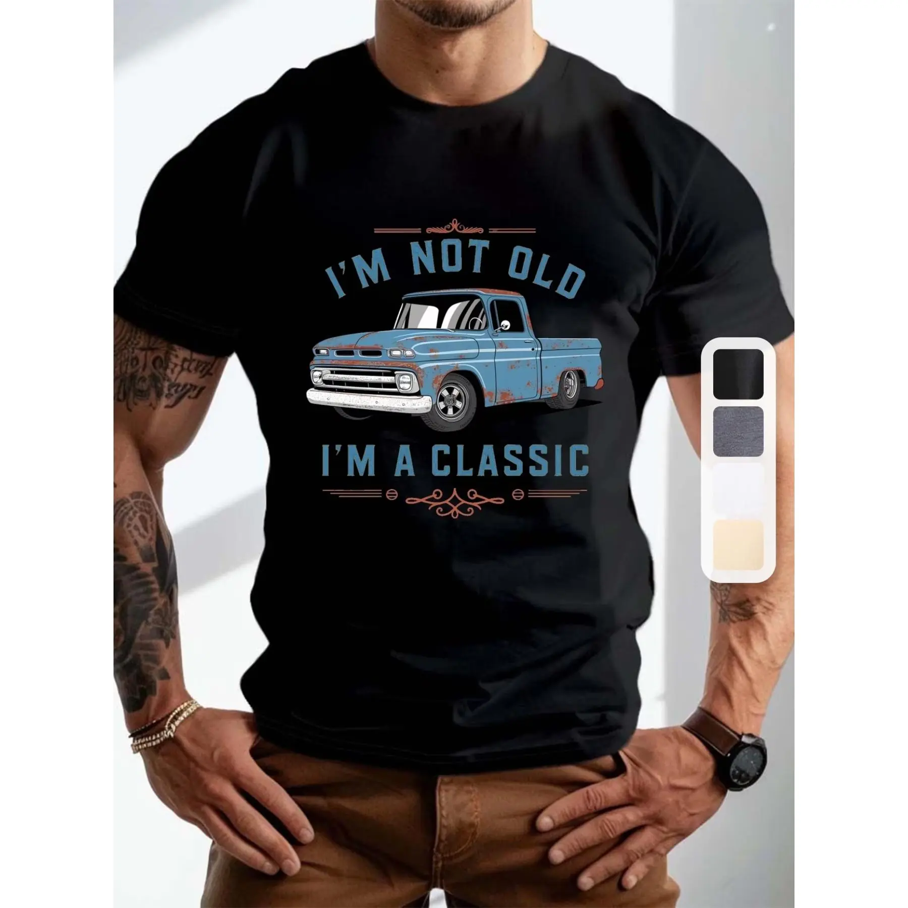 180gMen'S Summer Quick-Dry Print T-Shirt, Casual Round Neck Short Sleeve, Breathable Micro-Elastic Knit Top, Outdoor Running Fitness Beach Vacation Daily Versatile T-Shirt