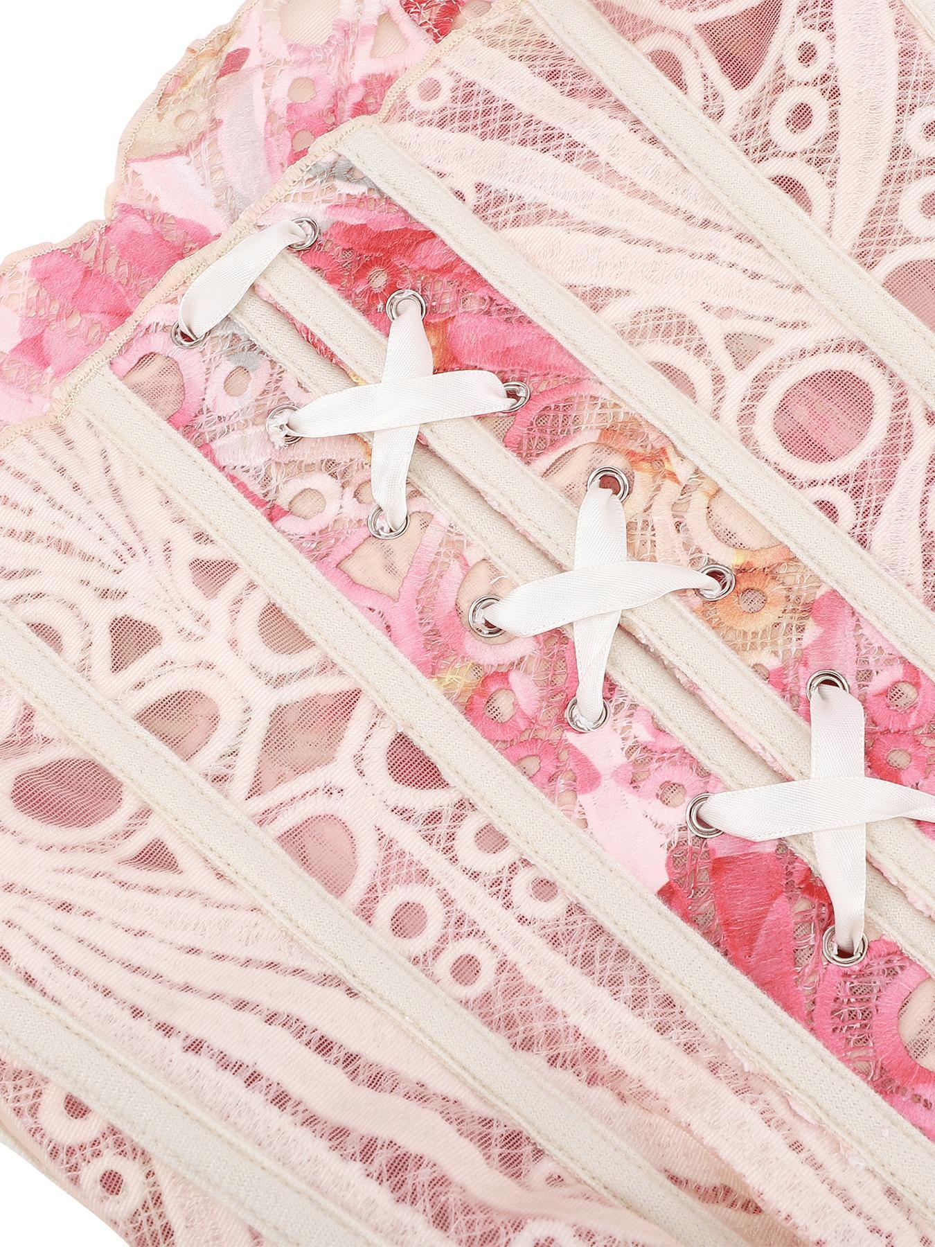 TikTok Viral Pink Mermaid Core Corset, Scalloped Edge Lace Eyelet Hollow Out Boned Bustier Underwear for Bachelorette Music Festival Women