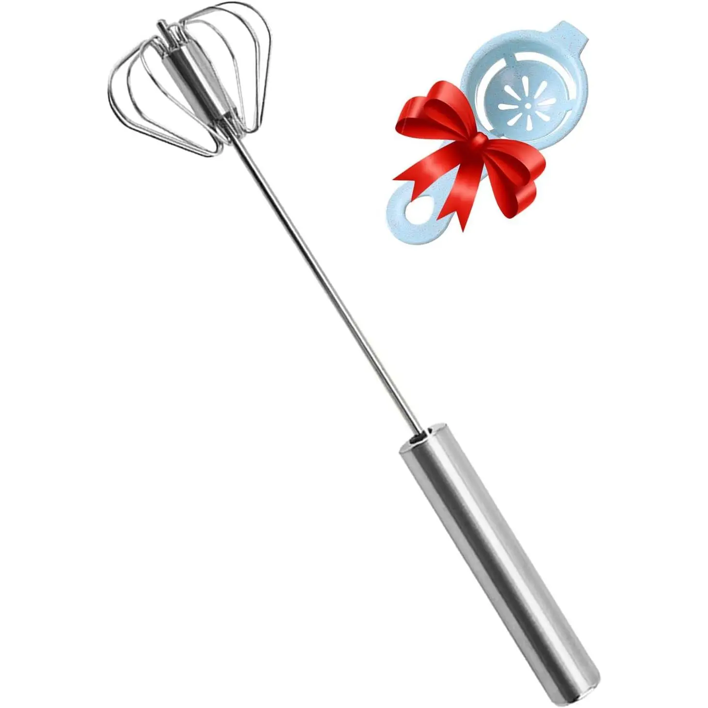 Semi-automatic Whisk, Stainless Steel Egg Beater, Hand Push Rotary Whisks Mixer Stirrer for Making Cream, Whisking, Beating and Stirring (12Inch)