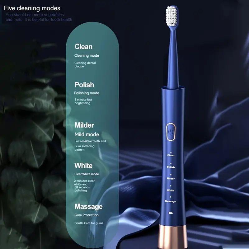 Electric Toothbrush, 1 Box Rechargeable Sonic Teeth Cleaning Toothbrush With 8 Counts Brush Heads, Portable Toothbrush For Adults, Thanksgiving Gift, Christmas Gift, Winter Gift Set