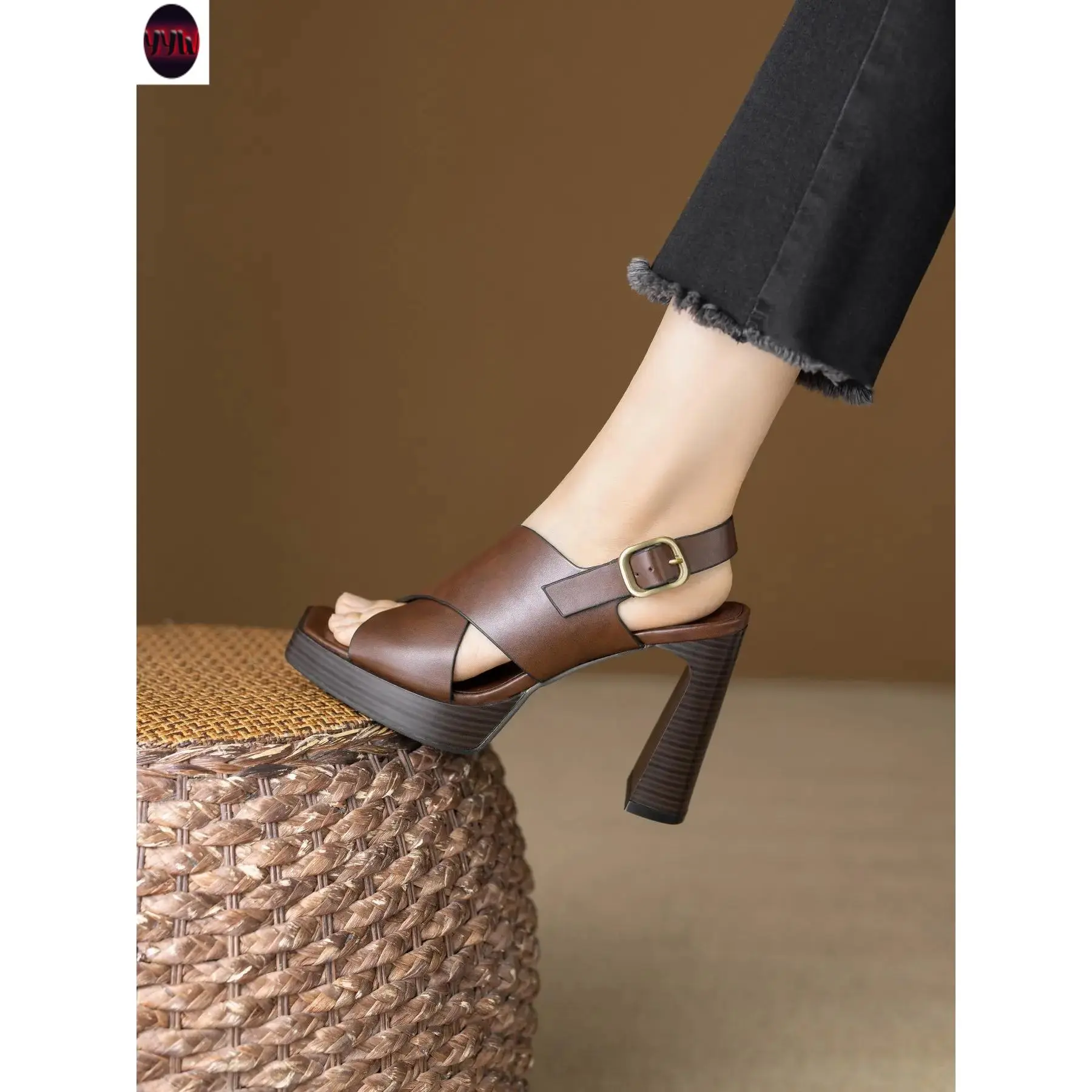 YYW1 Women's Retro Chunky Heel Elegant Fashionable Sandals with Back Strap, Open Toe Heels, Waterproof Rubber Sole, PU Leather Upper, & Fall
