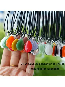 25 Pcs Multi Color Water Drop Crystal Pendants Bulk Glass Beads with Faux Leather Cord DIY Jewelry Making Set for Necklace Earrings Bracelet Festival Party Gift Christmas Reward (25Pendants + 25 Neck