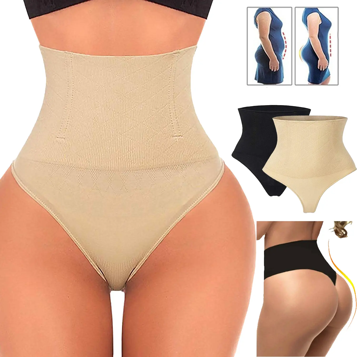 Women Tummy Control Thong Shapewear Seamless Shaping Thong Panties Body Shaper Underwear