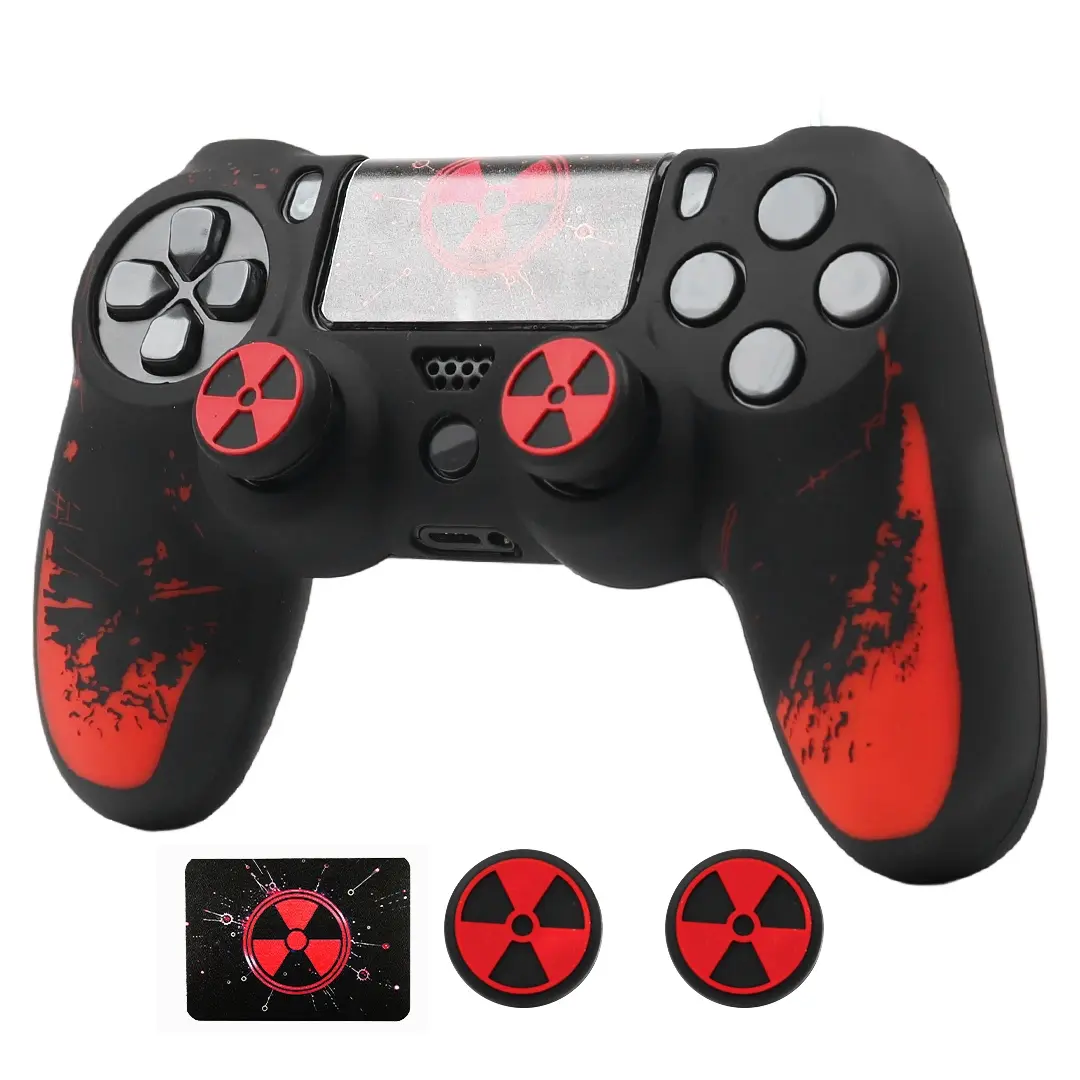 Silicone Controller Skin Cover for PS4 Joystick Protective Case with Extra Thumbstick Caps, Sweatproof Comfort Grip for PlayStation 4 Gamepad with Touchpad Sticker and Grip Caps