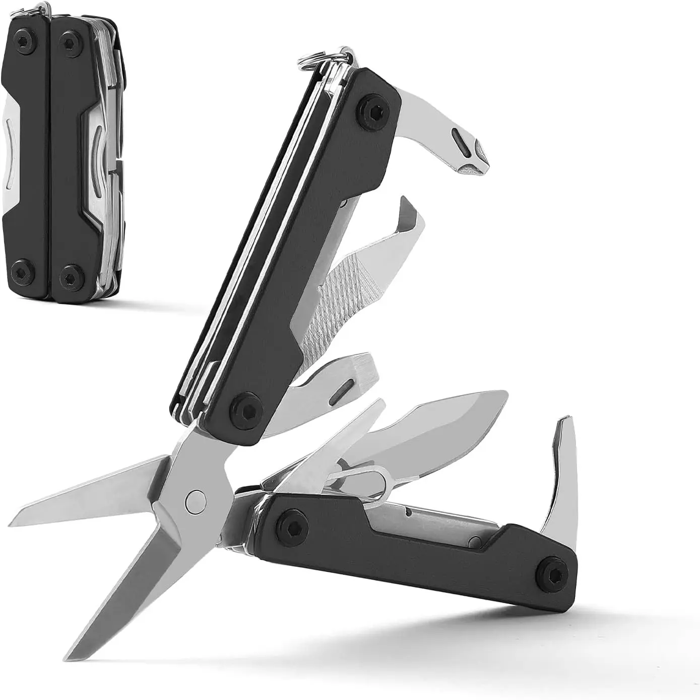 11-in-1 Mini EDC Multitool with Scissors, Pocket Knife, Keychain, Bottle Opener & Screwdriver - Stainless Steel Pocket Tool for Camping, Hiking, Survival & RepairGift