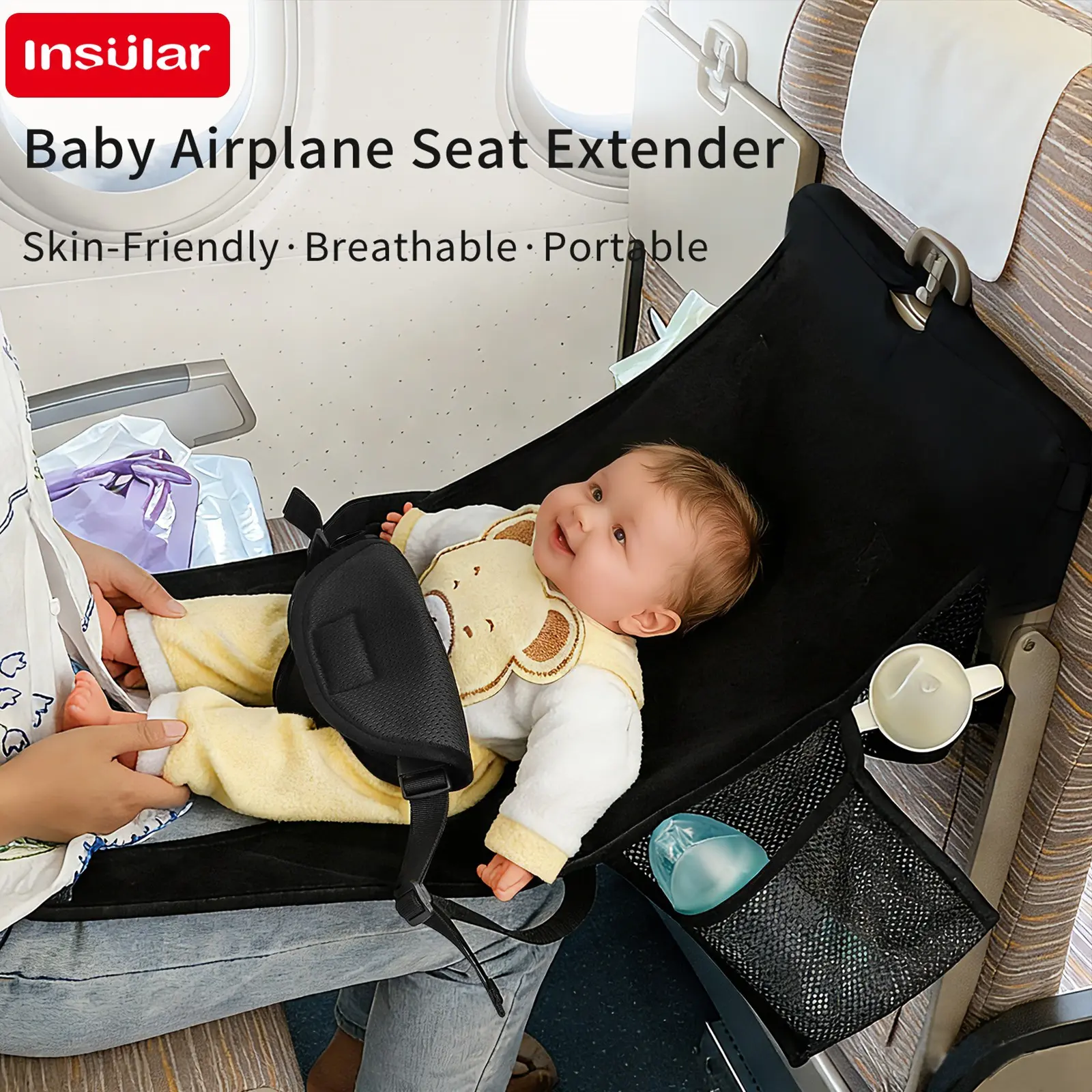 Infant Aircraft Travel Seat Extender Pad, Breathable Foldable Child Airplane Footrest, Portable Flight Bed Hammock, Baby Safety Accessory