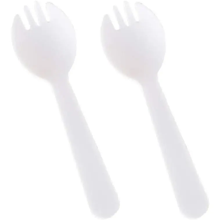 100 PCS Mini Plastic Spork Plastic Forks and Spoons Disposable 2 in 1 Sporks Plastic Disposable Sporks for Camping Picnics Parties and Weddings, Small, White