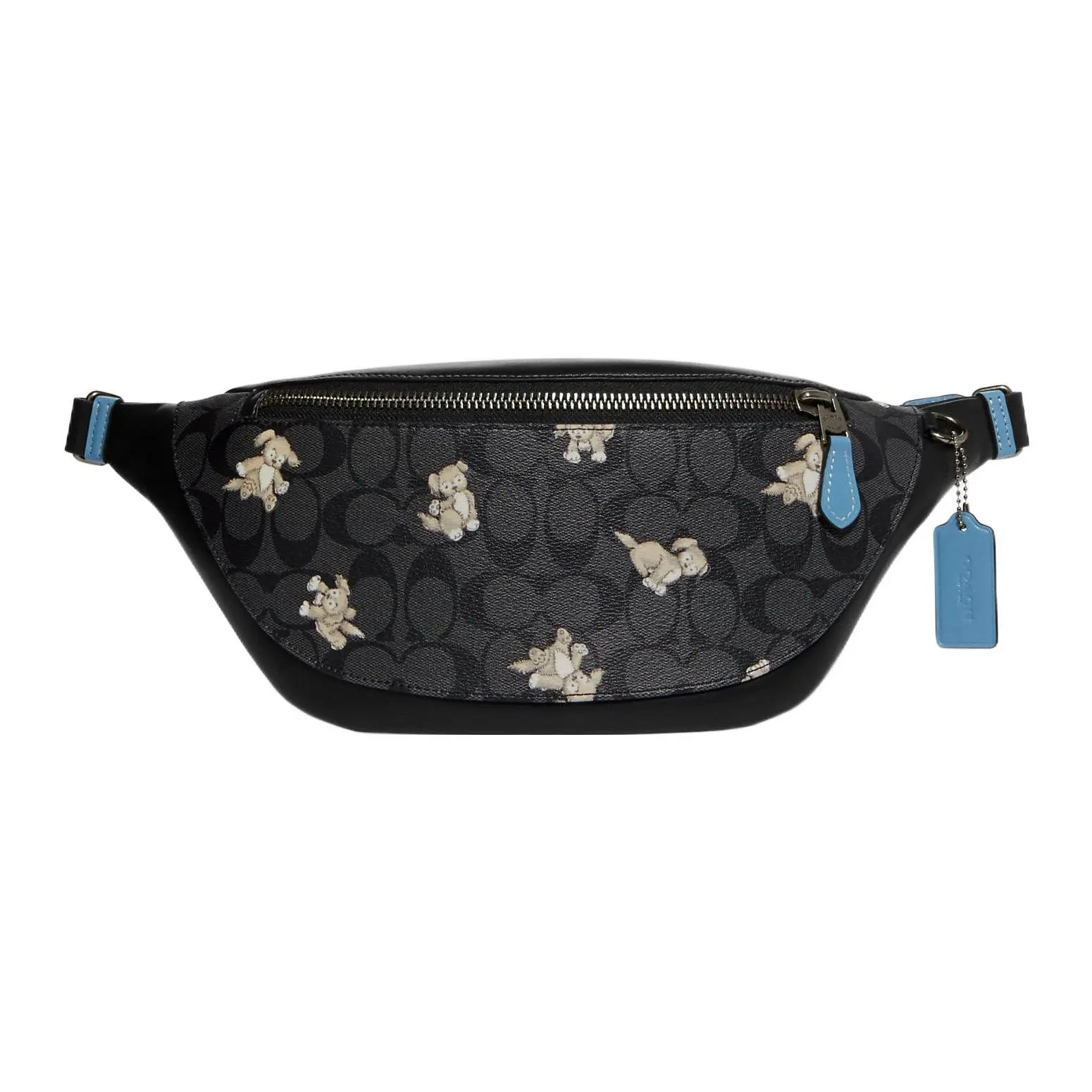 COACH Warren 33 Dog Print Zip-Top Crossbody and Waist Bag for Men – Signature Coated Canvas and Premium Calfskin – Black