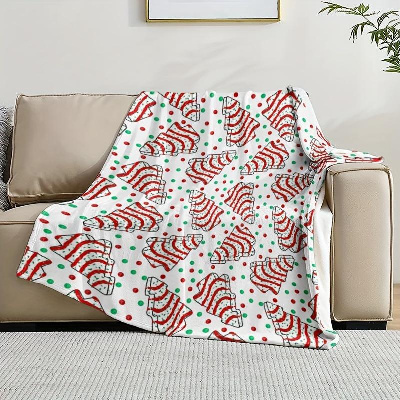 1pc Cozy Christmas Flannel Flannel Throw Blanket, Festive Tree Pattern, Soft Warm Plush Blanket for Casual, Office, Picnic, Travel, All-Season, Multi-Purpose, Contemporary Style,, 200-250g Lightweight Cover-280GSM