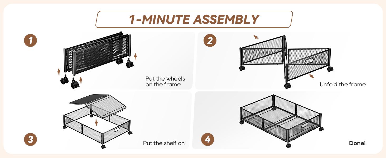 Bed Storage with wheels, Under the Bed Storage Containers,Upgrade Crossed Iron Wire, Metal Rolling Underbed Storage Containers for Bedroom Clothes Shoes Blankets-2 Pack,Black