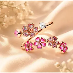 Women's Rose Gold Peach Blossom Dainty Elegant Ring, Fashionable Jewelry Accessories, Summer Vibes Rings for Women