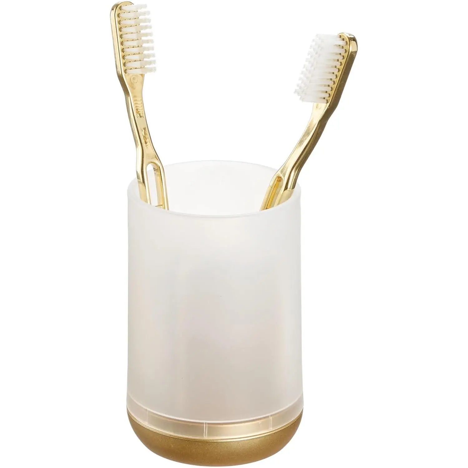Plastic Toothbrush Organiser with 3 Divided Slots, Brush Storage for Bathroom Vanity, Home Use - Frost-Gold, Pedestal