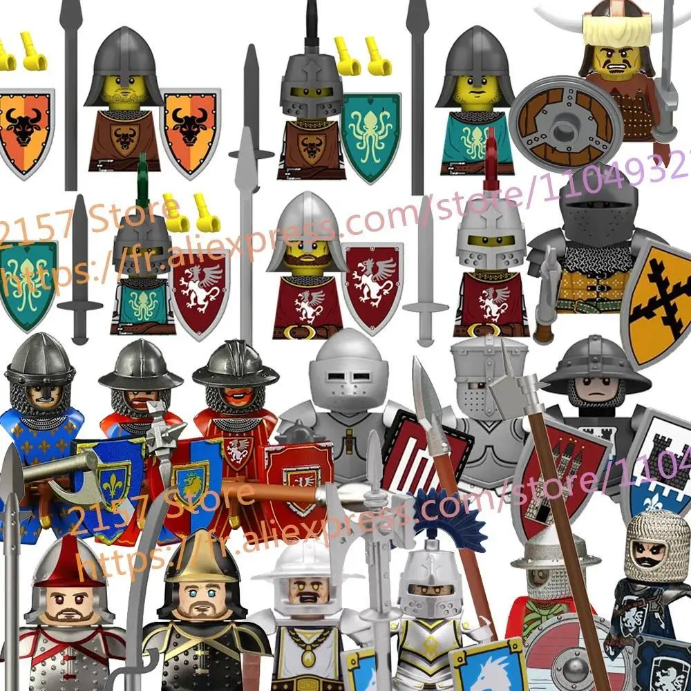 MOC Medieval Figure Building Block Castle Templar Knights Armor Militia Soldiers Gunners Shield Helmet Assembling Brick Toys S26