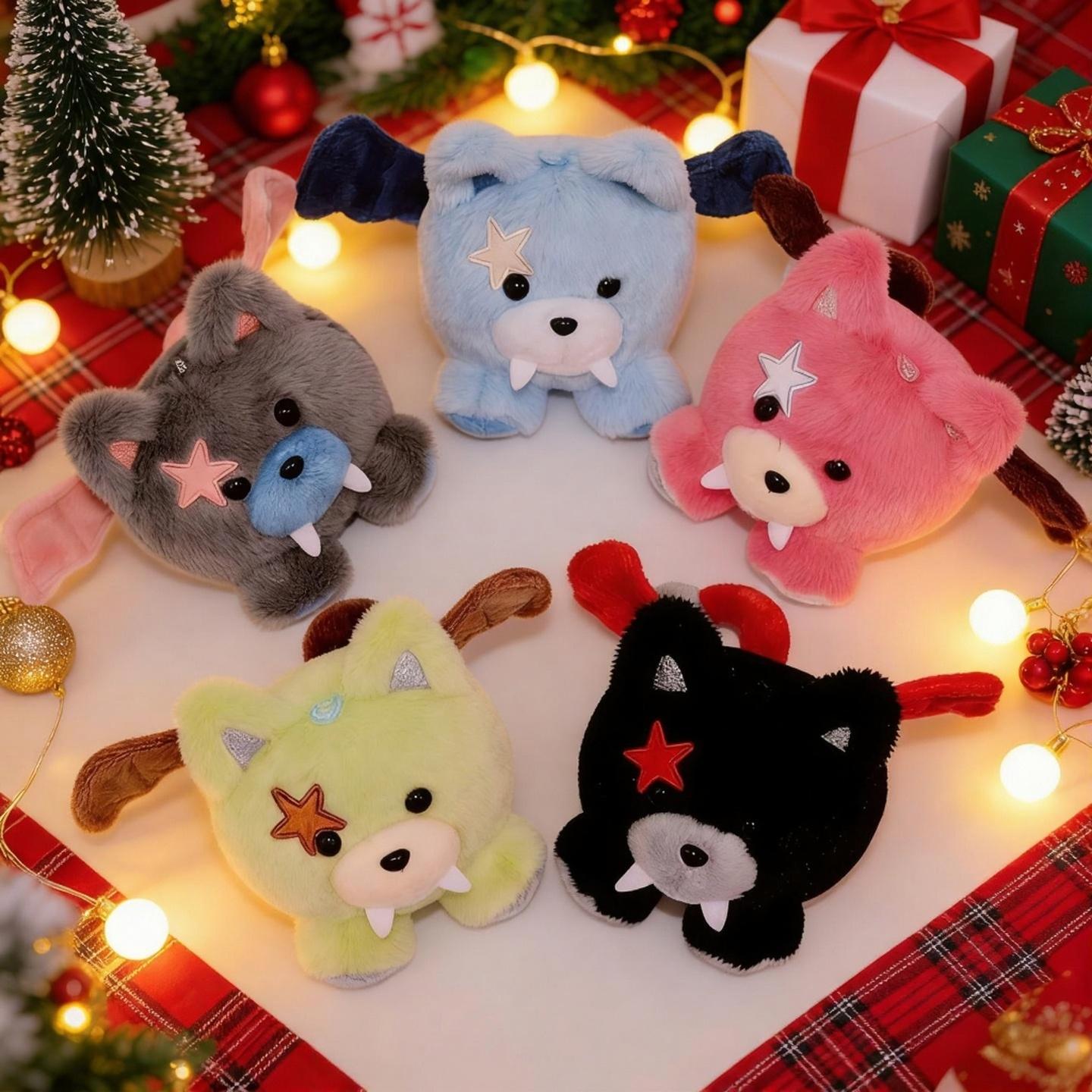 Kawaii Star Eye Cat Plush Set Colorful Bear Cat Stuffed  Cute Cartoon Plushies Gift for Kids Fans soft doll