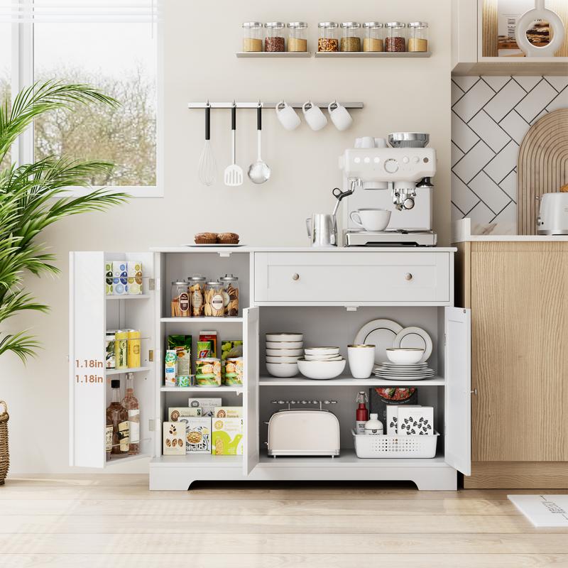 HOSTACK Buffet Cabinet with Storage, Modern Sideboard Buffet with Doors, Wood Coffee Bar Kitchen Storage Cabinet with Drawer and Adjustable Shelf