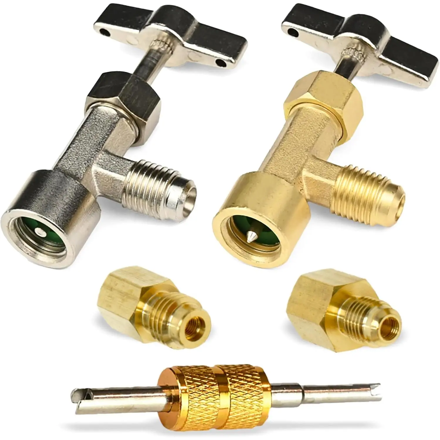 R134A Adapter Fitting Kit (Lu-Hawk R134A Self-Sealing, and Single Puncture Can Taps, with Valve Core Removal Tool)