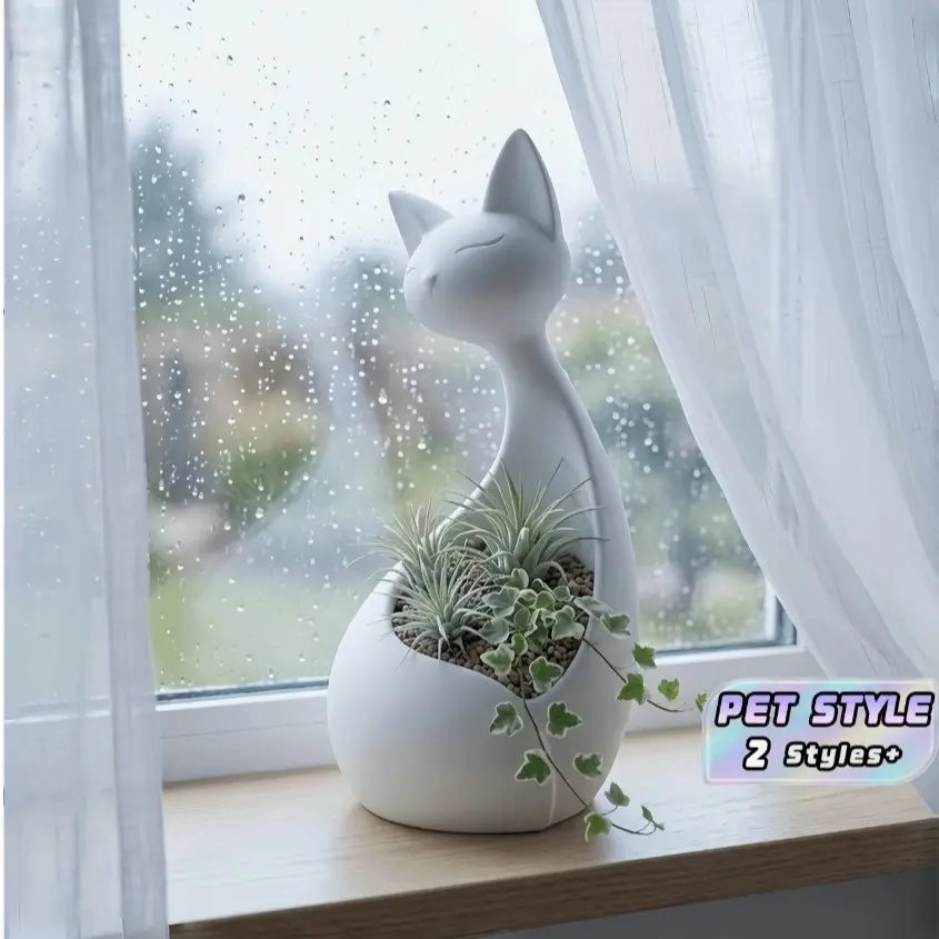 Cute Cat-Shaped Ceramic Durable Multi-Functional Succulent Pot, Desktop Window Shelf Decor, Home Office Gift, Stylish Plant Container