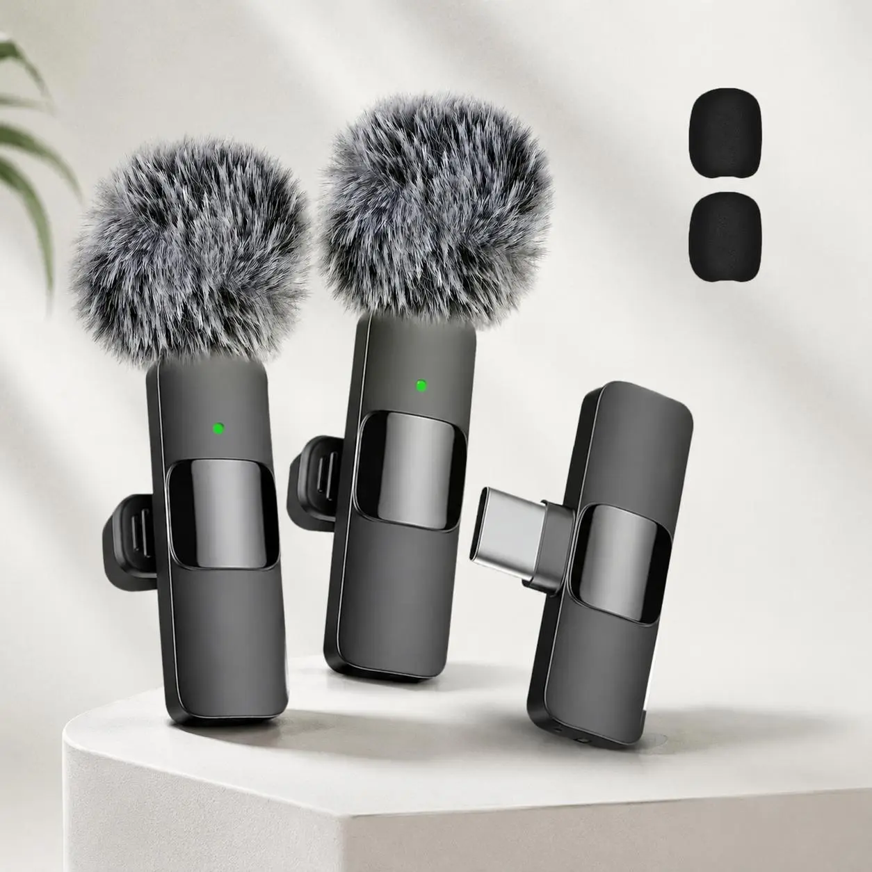 Portable Cordless Wireless Clip-On Lapel Microphone Set - Dual-Channel Recording System with Noise Cancelling, Stereo Audio, Batteries for Mobile Streaming Content Creators (iOS & Android)