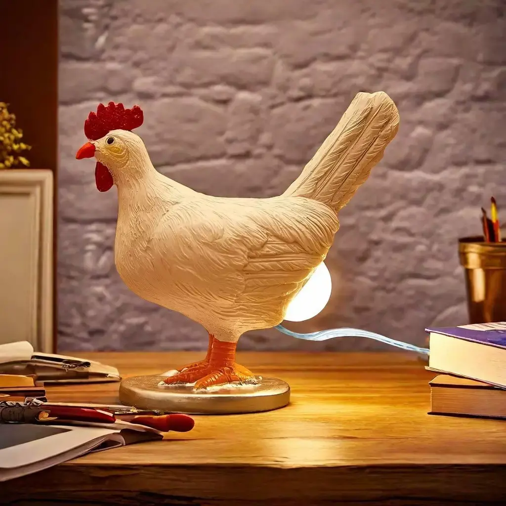 Healing white egg-laying rooster lamp - Creative glowing resin decorative piece - Bedroom bedside sleep lamp - Handmade home decoration - Fun night light gift
