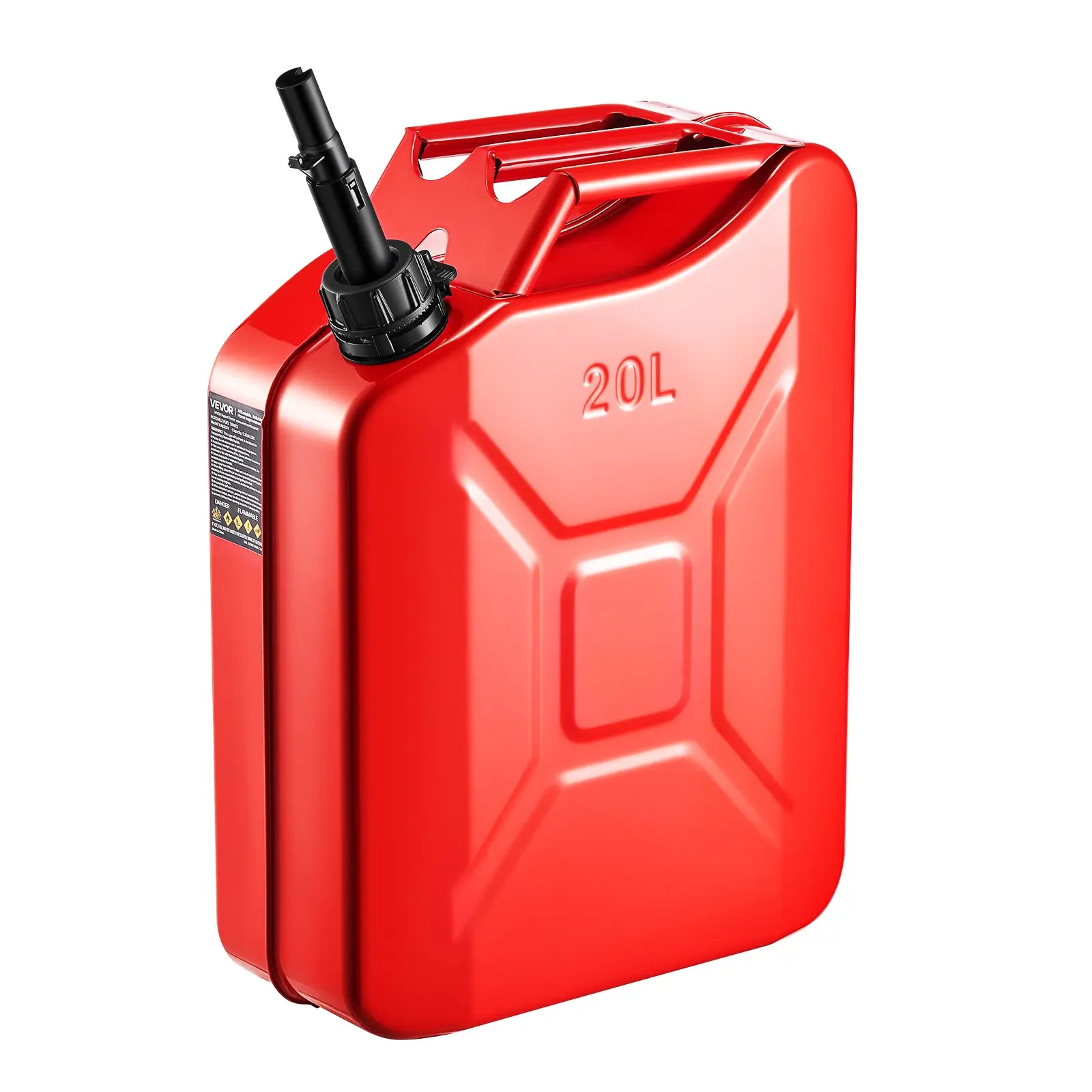 VEVOR DC04 Cold-Rolled Steel Metal Jerrycan (1 Pack, yoilp3001), 20L Oil-Tight Leakproof Tank with Leakproof Seal, Corrosion-Resistant Frame, 6L/min Max Flow, Snap Spout, Comfort Handle, Fast Refill for Camping, Motorcycle Road Trips