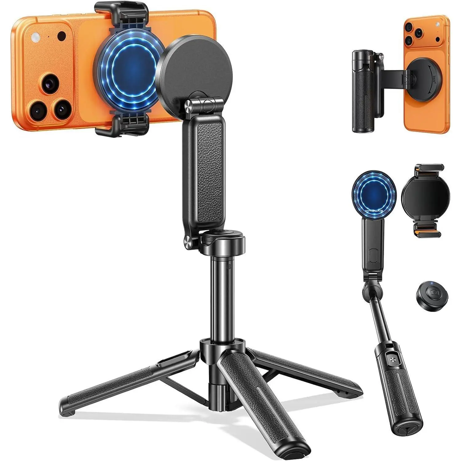 17"  Phone Tripod & Selfie Stick for  Android, Pocket-Size 4.5" Travel Tripod with  Remote, Detachable Clamp, 360°Rotating for MagSafe Tripod - Max 17", Mini 4-in-1 Selfie Stick