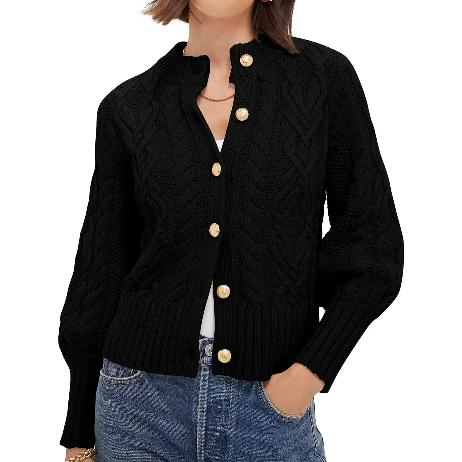 Women Short Cardigan Sweaters Soft Twist Knit Button Sweater