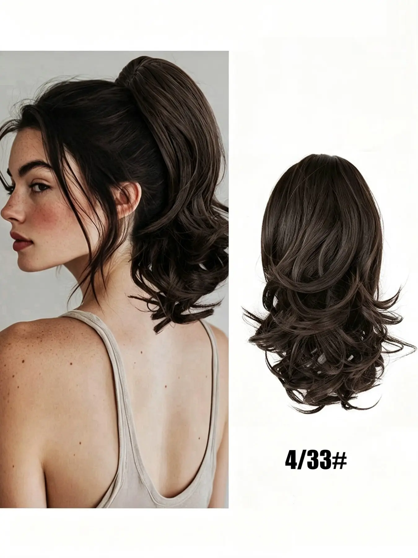 Women's Clip-On Short Wig Tail, 14 Inch Curly Hair Claw Clip, Fashion Voluminous Ponytail, Suitable for All Hair Types, No Glue Needed