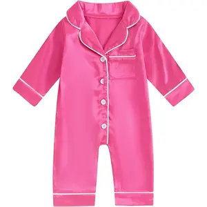 Newborn Baby Girl Boy Silk Pajamas Long Sleeve Button Down Satin Infant Pjs One Piece Jumpsuit Loungewear