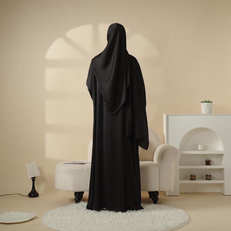 Modesty Muslim Chic Fit Maxi 4-Piece Set: Poet Sleeve Satin Abaya & hijab (MOA009) Formal