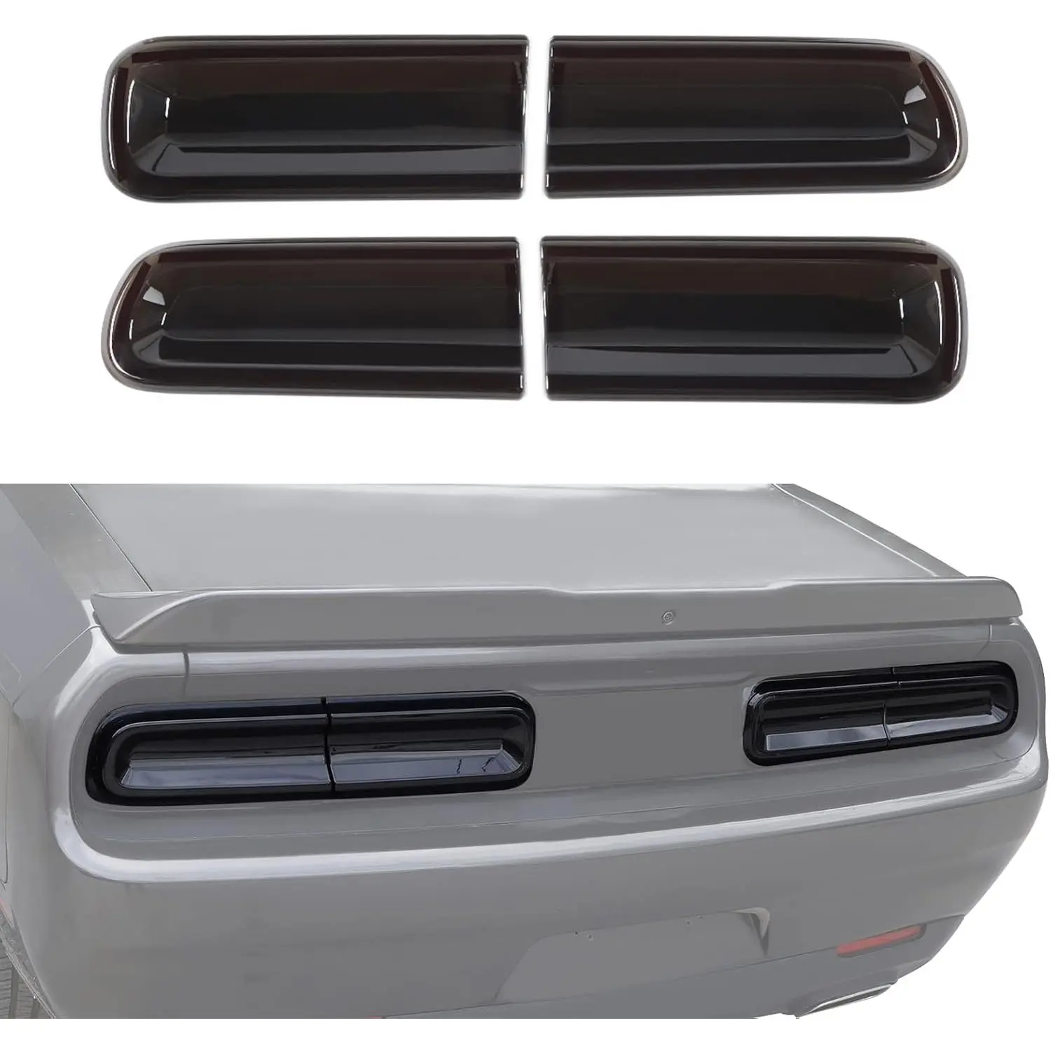 Smoked Tail Light Covers Rear Lamp Guards, Exterior Decor Accessories Compatible with Dodge Challenger 2015-2024