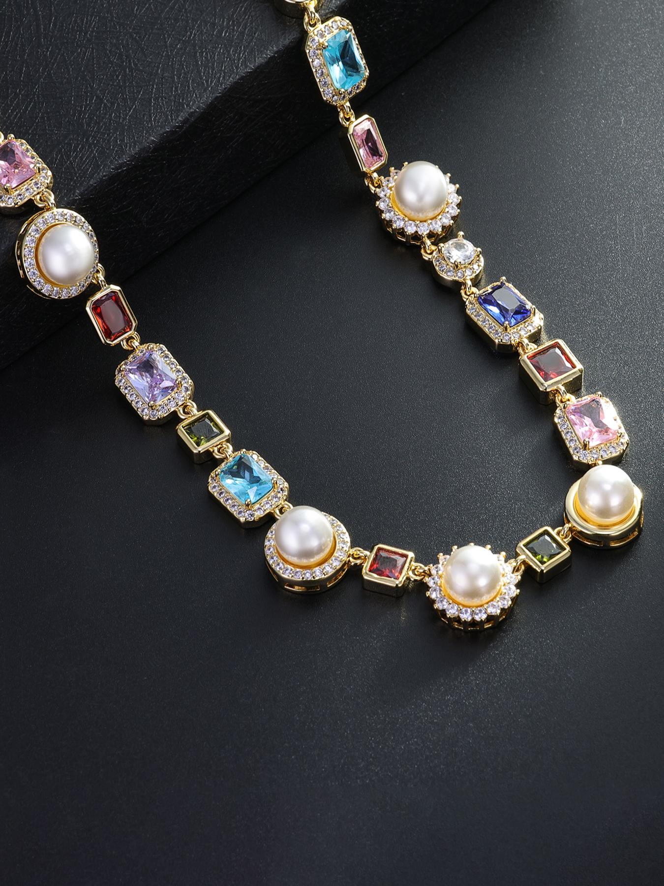 ICED CHICS Colorful hip-hop Pearl Necklace, suitable for both men and women, a dazzling jewelry accessory, the best companion for important festivals, the best choice for a partner, a gift, a present, Modern Versatile Accessories